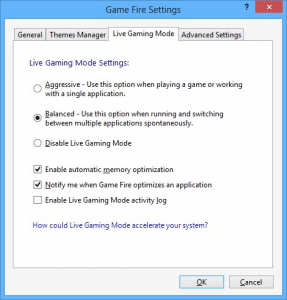 Live Gaming Mode settings