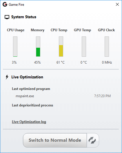 Game Fire 5 - System Status