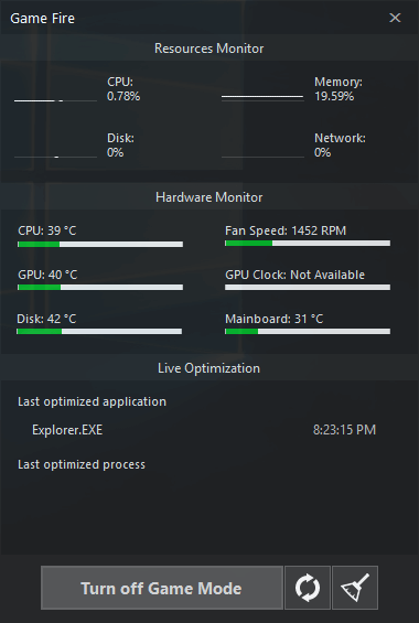 Game Fire 6 - Performance Monitor