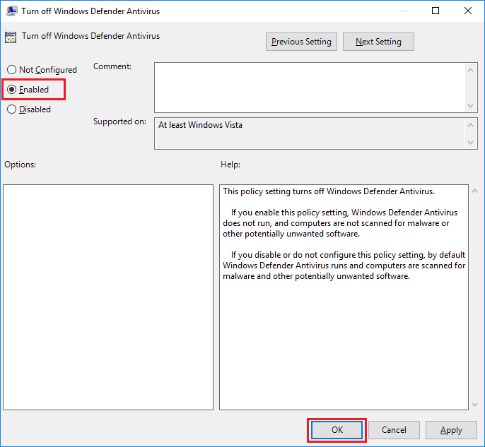 disable windows 10 defender 2018