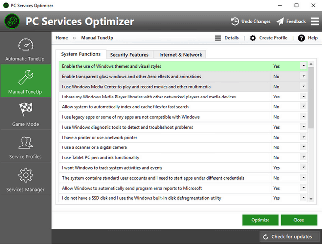 PC Services Optimizer - Optimize Windows Services with Manual TuneUp