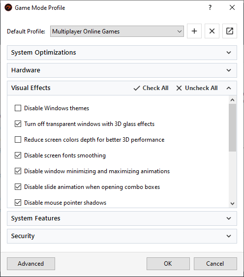 Visual Effects Settings - Game Fire