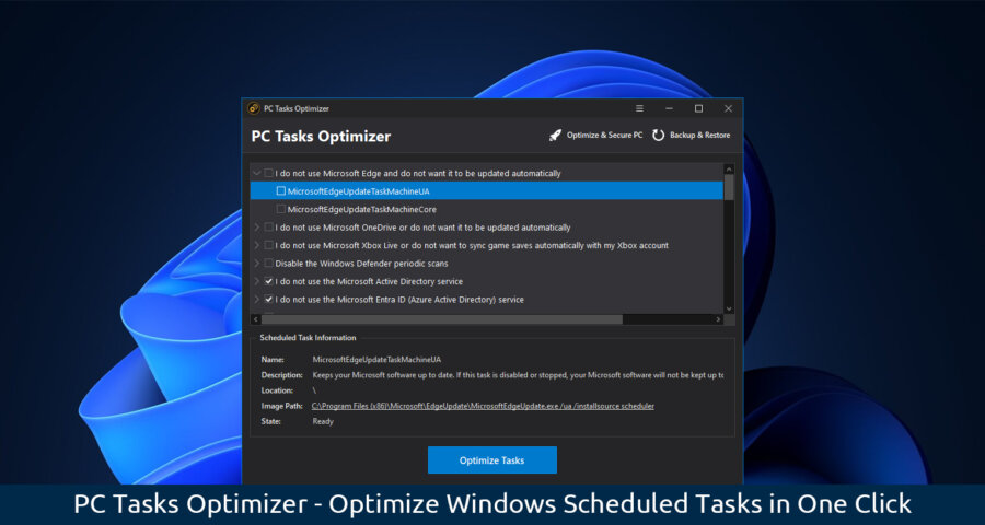 Optimize Windows scheduled tasks with PC Tasks Optimizer in one click