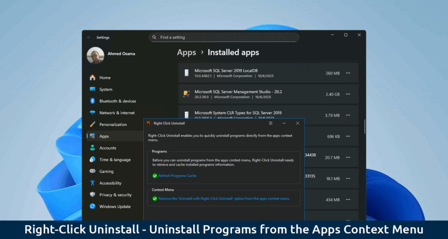 Uninstall programs from the apps context menu with Right-Click Uninstall