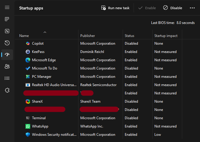 Use Task Manager to disable unnecessary startup apps to optimize Windows startup