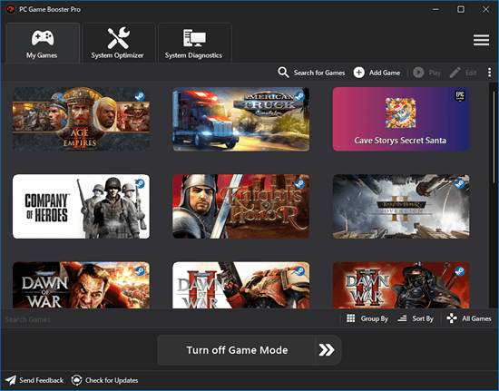 The My Games feature of PC Game Booster is your game hub that enables you to manage and boost all your games from one place.
