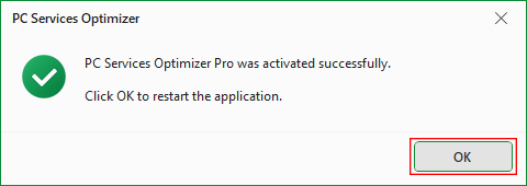 PC Services Optimizer license activated