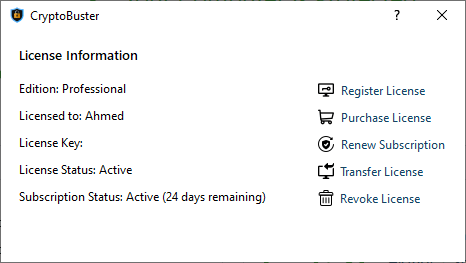 CryptoBuster License Info