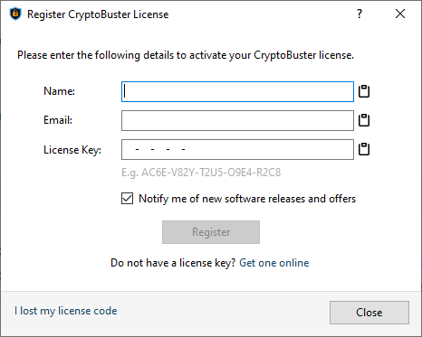 Register CryptoBuster License