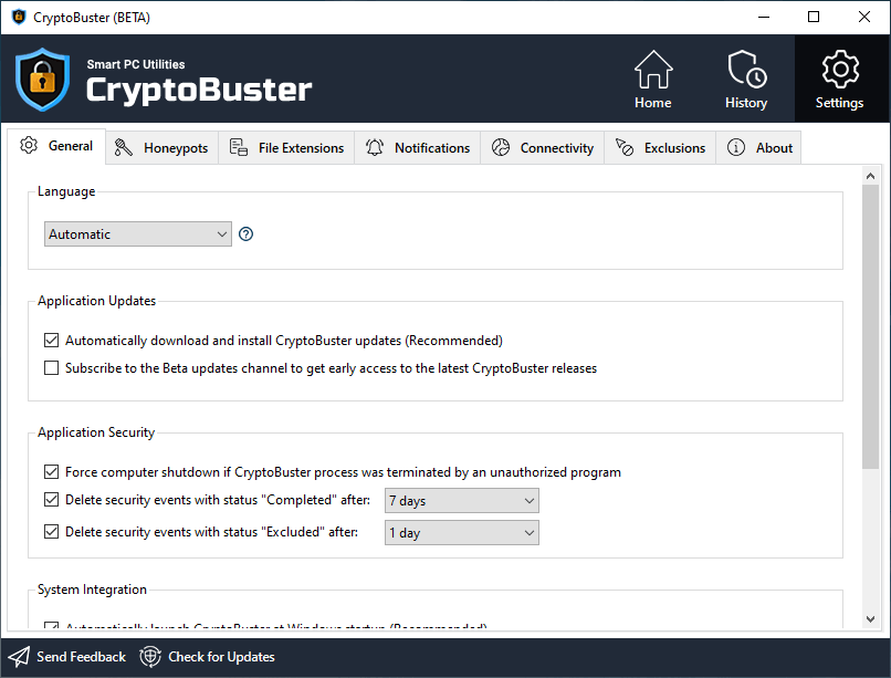 CryptoBuster Settings