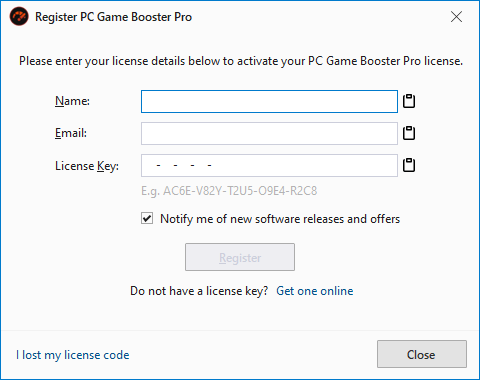 PC Game Booster - Register license