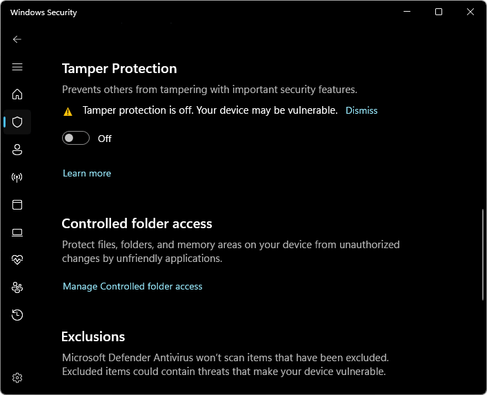 Windows Security - Tamper Protection