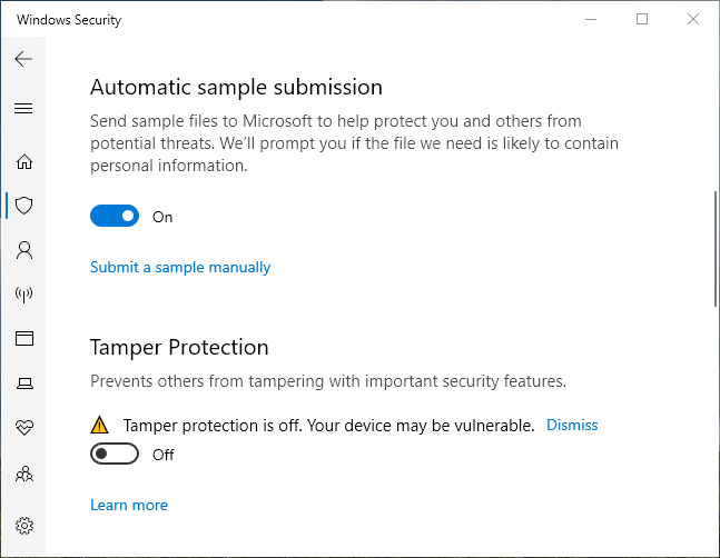 Windows Security - Tamper Protection