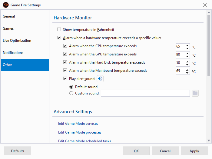 Game Fire Settings - Other