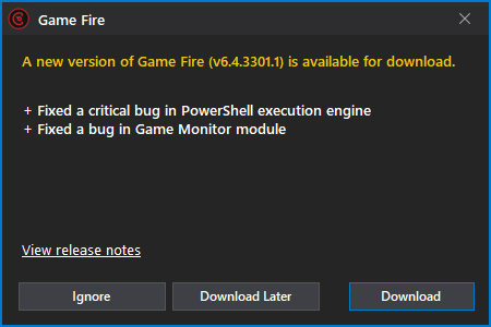 Game Fire - Update notification