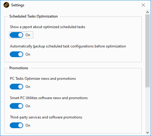 PC Tasks Optimizer Settings